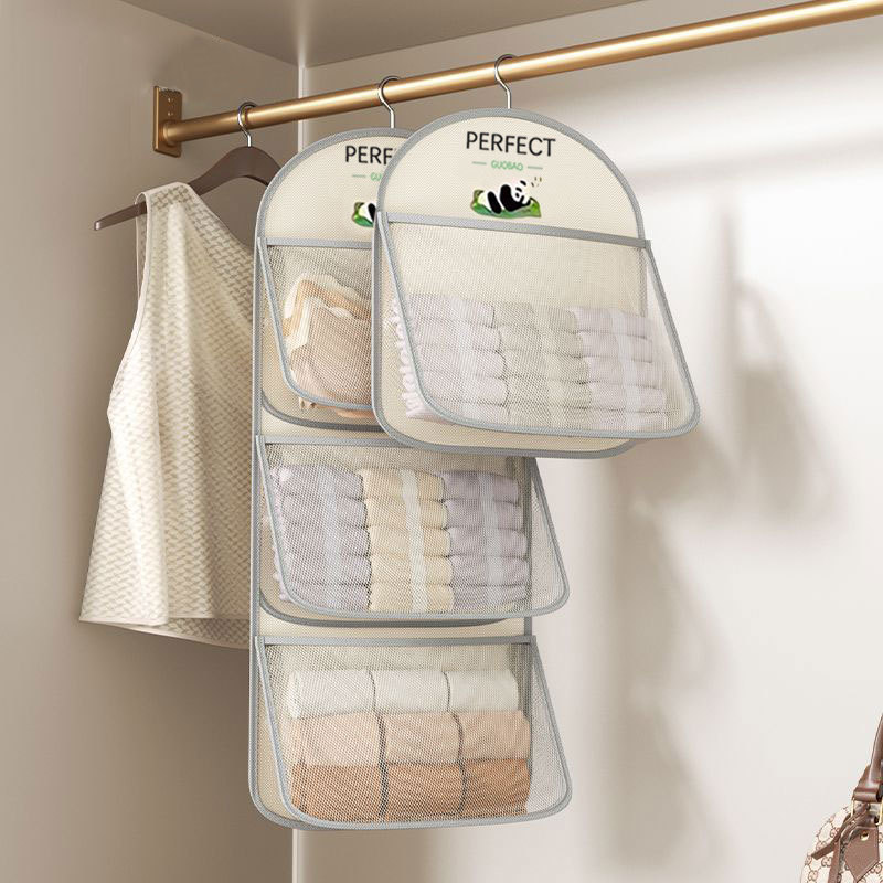Panda Storage Hanging Bag ตู้เสื้อผ้าผ้ากอซหนาจัดระเบียบจัดเก็บชุดชั้นในถุงเท้า