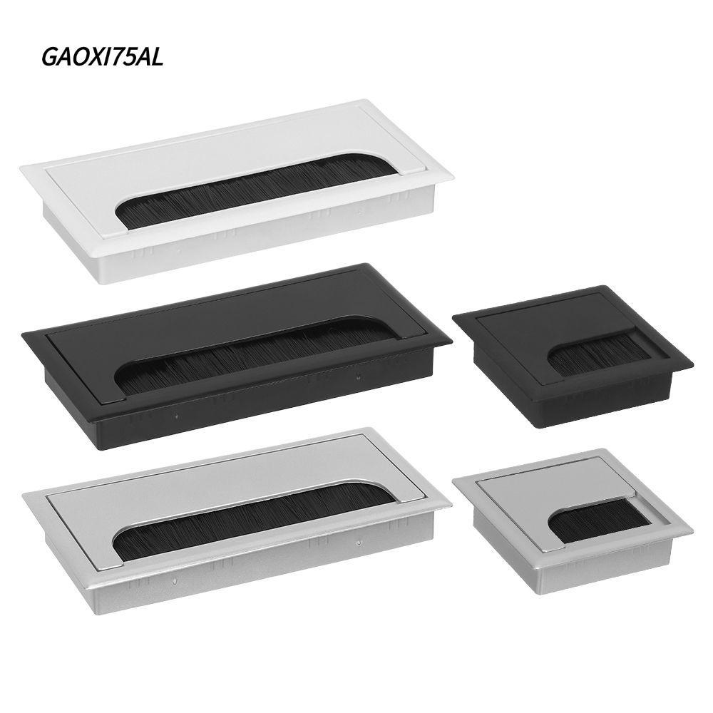 GAOXI75AL กล่องลวดพร้อมแปรงสีดําพลาสติกสี่เหลี่ยมผืนผ้ากล่องสายเคเบิลโต๊ะ