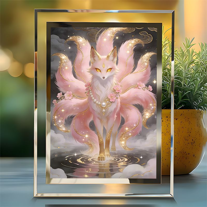 Gilt Nine-Tailed Fox Lucky Fortune กรอบรูปคริสตัลห้องนั่งเล่น Entrance Shop Office Desktop Lucky เคร