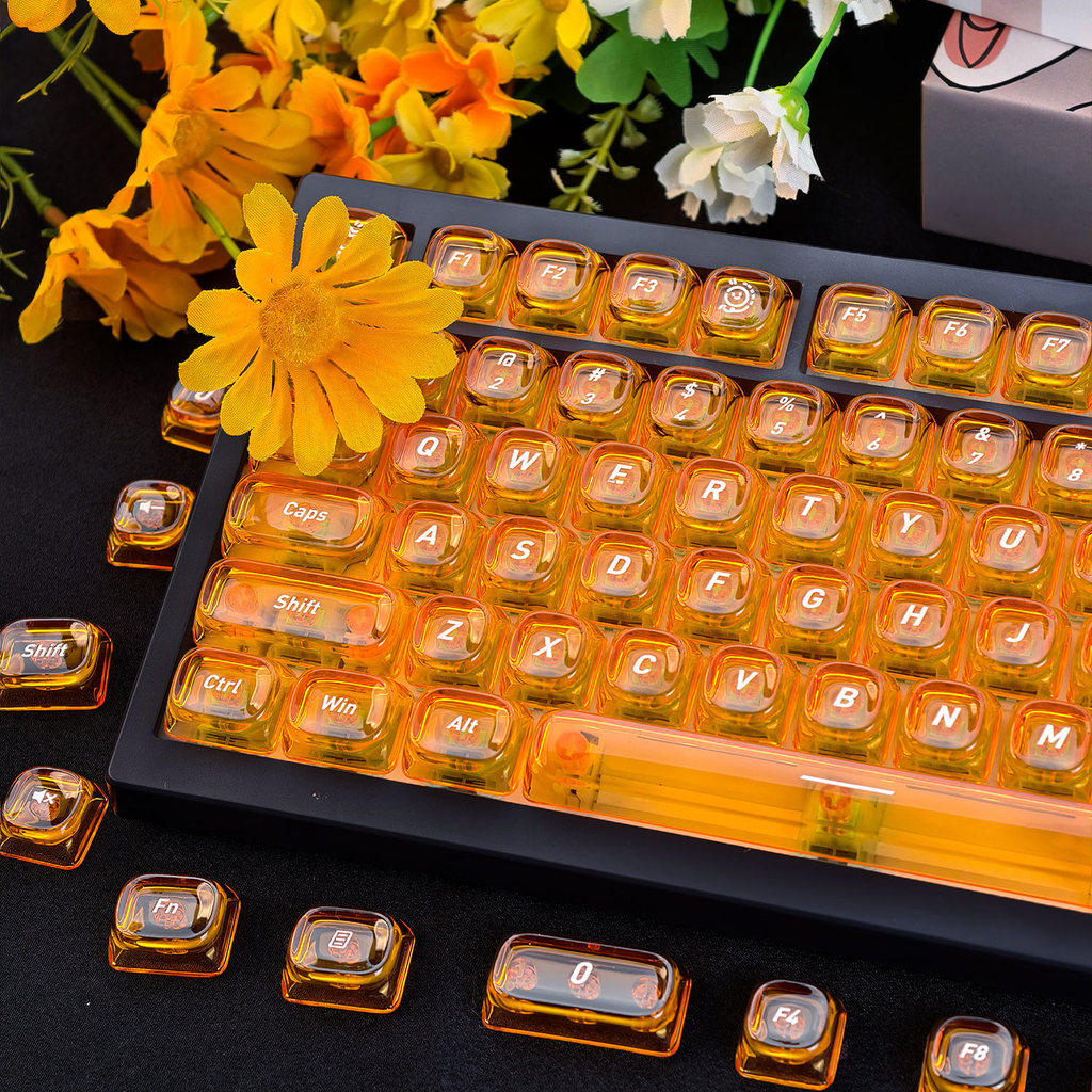 MAIMOOO Orange Candy Keycap 132 คีย์ MOA โปรไฟล์ UV กระบวนการ Aula F75 F99 Ajazz AK820 หนา PC Light สีชมพู Mint Blue Red Crystal Jelly Keycaps สีส้ม Sea Light Transmission Keycap