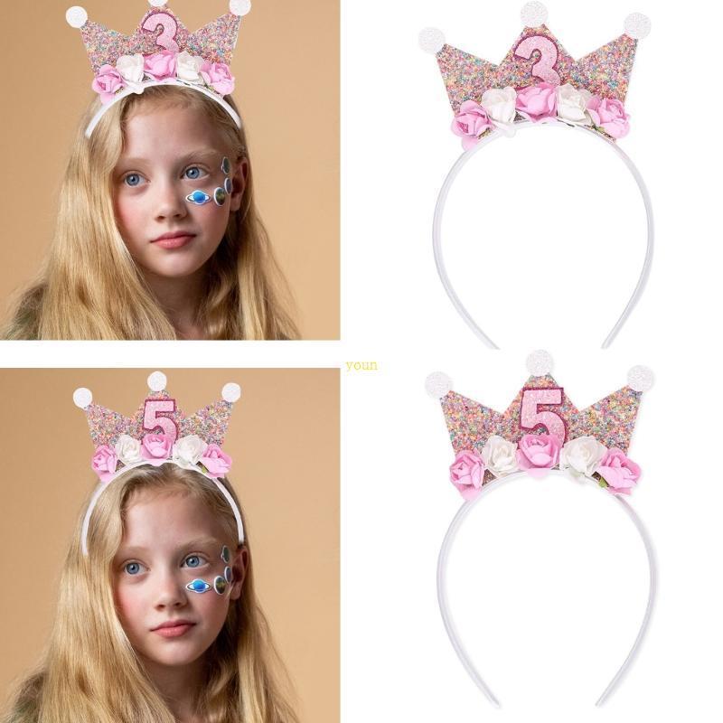 Youn Glittering Head Bopper Birthday Headpiece Crown Headbands Sparkling Birthday