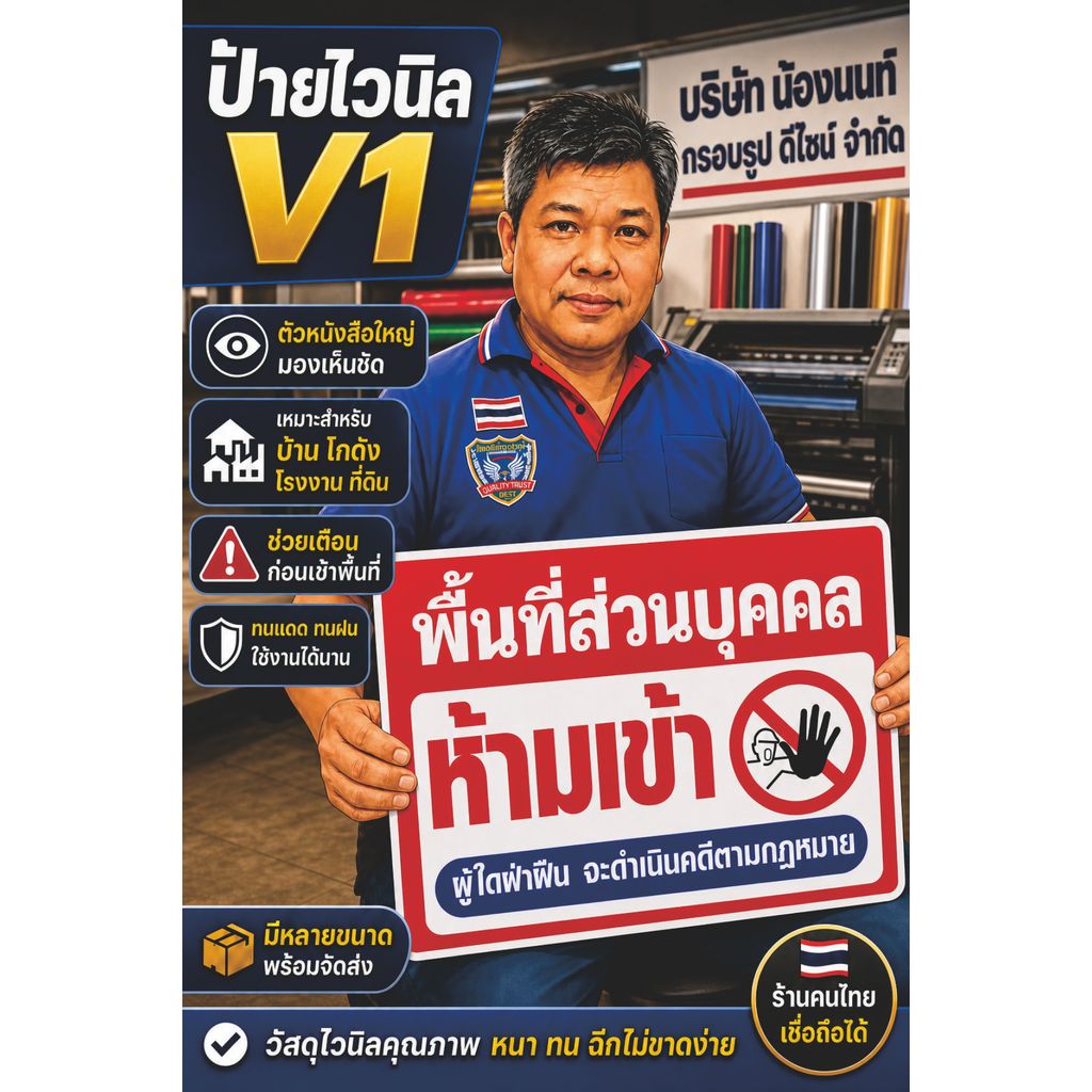 ไวนิลพร้อมส่ง (V1) ป้ายไวนิลห้ามเข้า ก่อนได้รับอนุญาต - ป้ายห้ามบุกรุก ป้ายพื้นที่ส่วนบุคคลห้ามเข้า