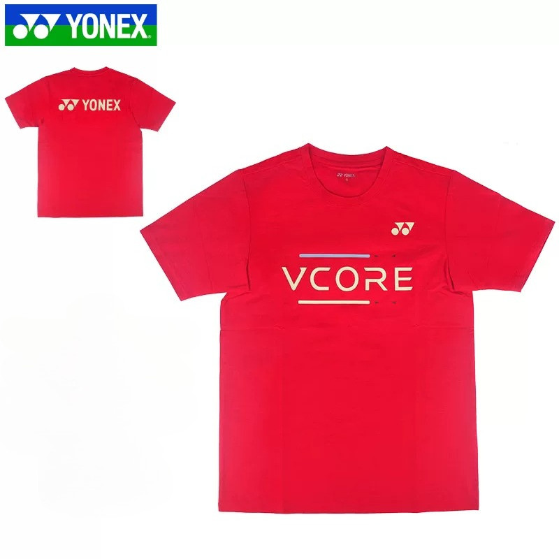 พร้อมสต็อก YONEX ผู้ชายและผู้หญิง Neutral VCORE Series เทนนิสเสื้อผ้าแขนสั้นกีฬาและ Leisure เสื้อยืด