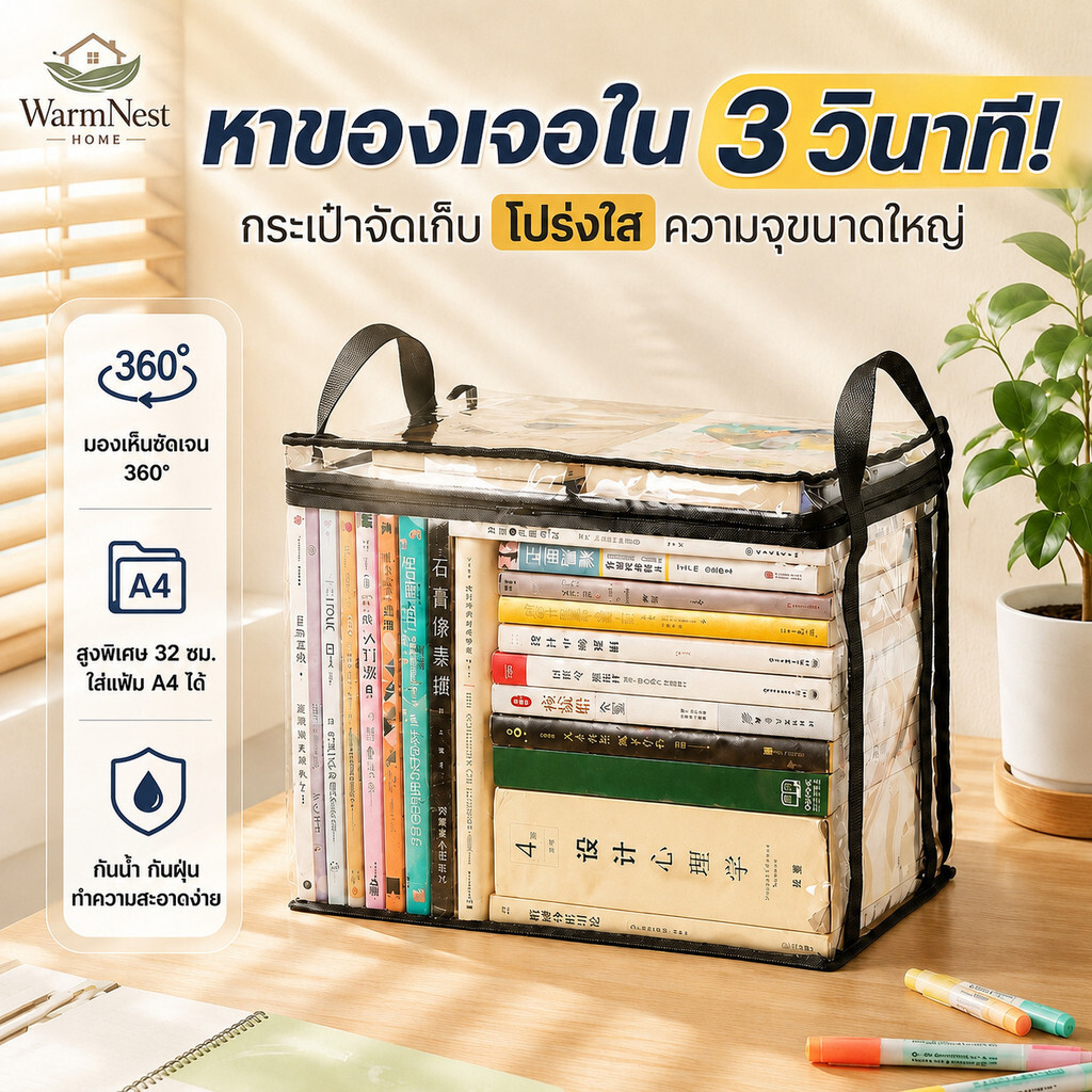 ถุงเก็บของใสขนาดใหญ่ กันน้ำ กันชื้น พับได้ ซิปคู่หนา ใส่เสื้