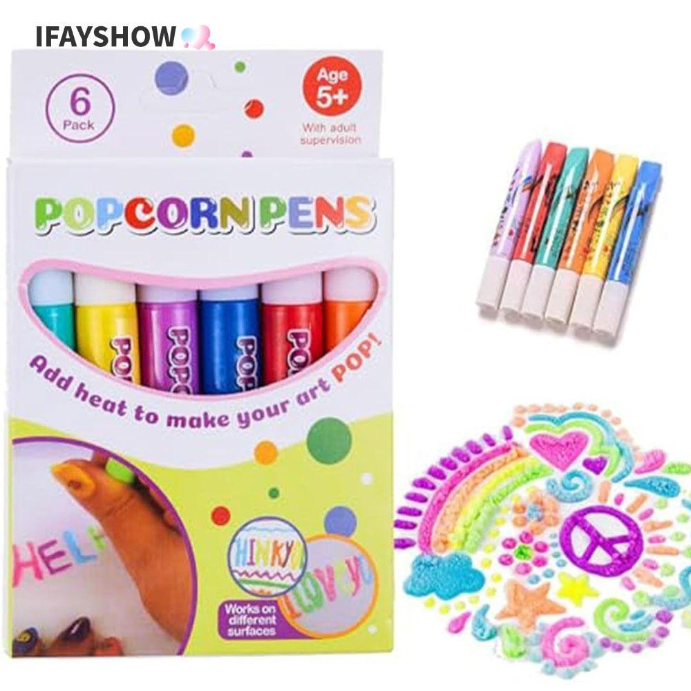 IFAYSHOW 6 ชิ้น Magic Popcorn ปากกา, ของเล่นเด็ก DIY สนุก Bubble Popcorn วาดปากกา, ขยาย Art DIY ปากกาเด็ก