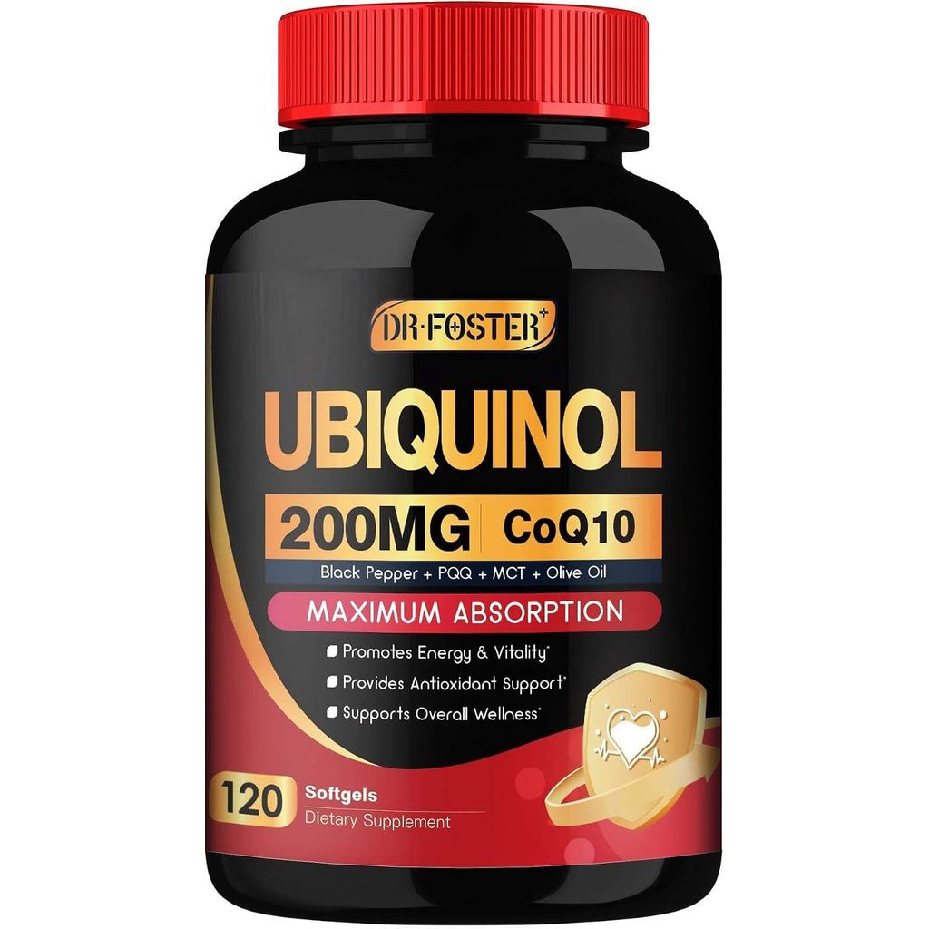 DRFESTER Coq10 Ubiquinol 200mg, Coq10 200mg Softgels, การดูดซึมสูงสุด Ubiquinol พร้อมวิตามินอี & PQQ
