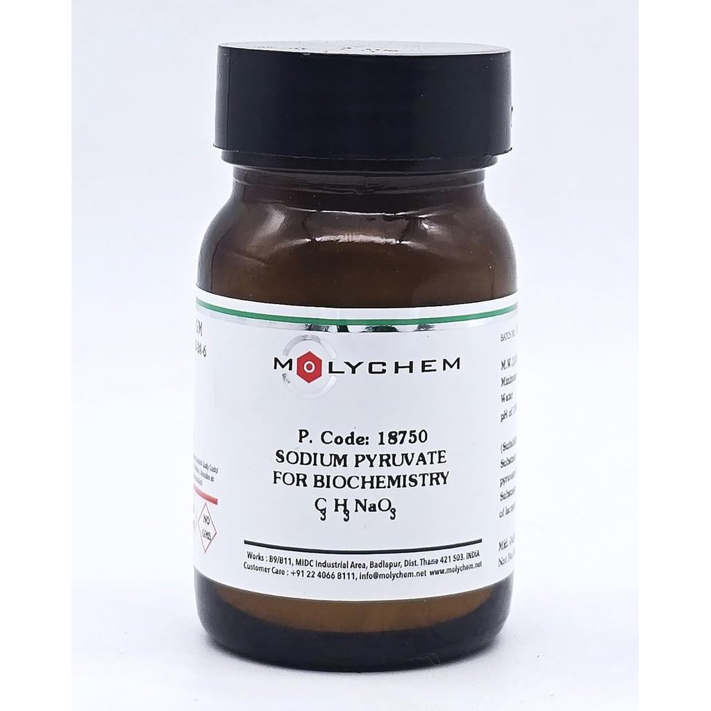 MOLYCHEM Sodium Pyruvate extrapure 99%, 25gm, CAS : 113-24-6, สูตรโมเลกุล : C3H3O3Na, น้ําหนัก :110.