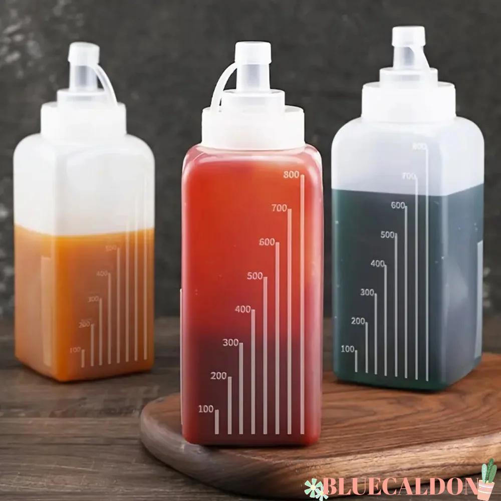 ขวดใส่เครื่องปรุง BLUECALDON 800/1000ml, อุปกรณ์ครัวป้องกันการรั่วขวดบีบซอส, PE อุปกรณ์ครัวขนมกันฝุ่