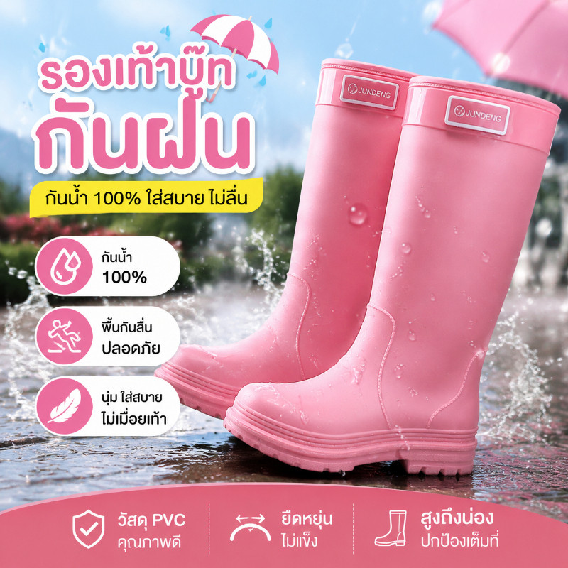 COD รองเท้ากันฝน รองเท้าบูทกันน้ำผู้หญิง หลอดยาวกระชับสัดส่วน ดีไซน์เก๋ กันลื่น ทำความสะอาดง่าย เหมาะใส่ฝนหรือทำงาน