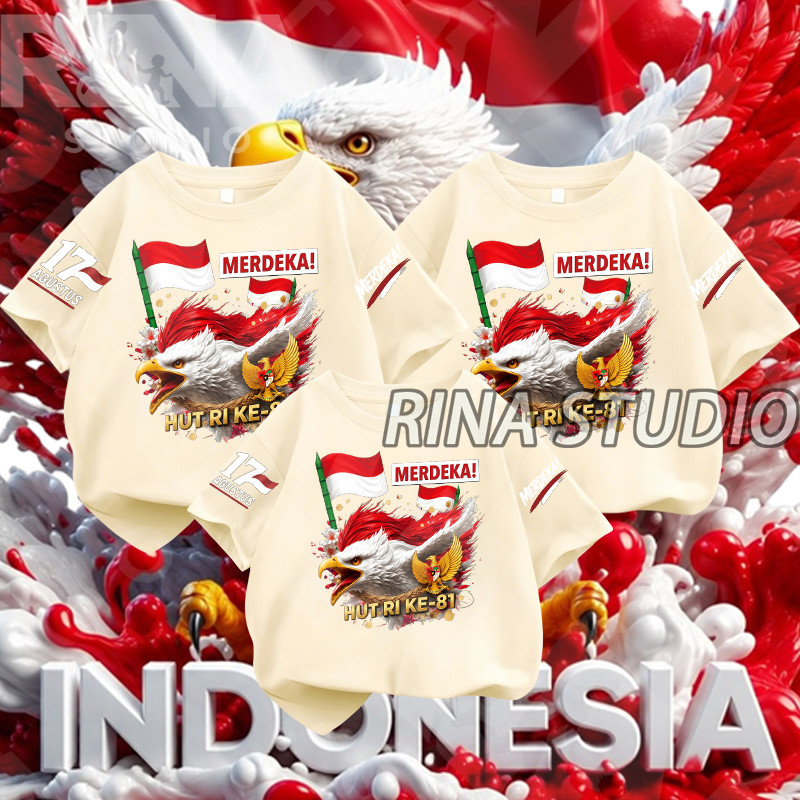 MERAH พร้อมส่งสต๊อก | RINA STUDIO เสื้อยืดสีแดงสไตล์จีนพร้อม eagle motif MERDIKA! การเขียนวันประกาศอ