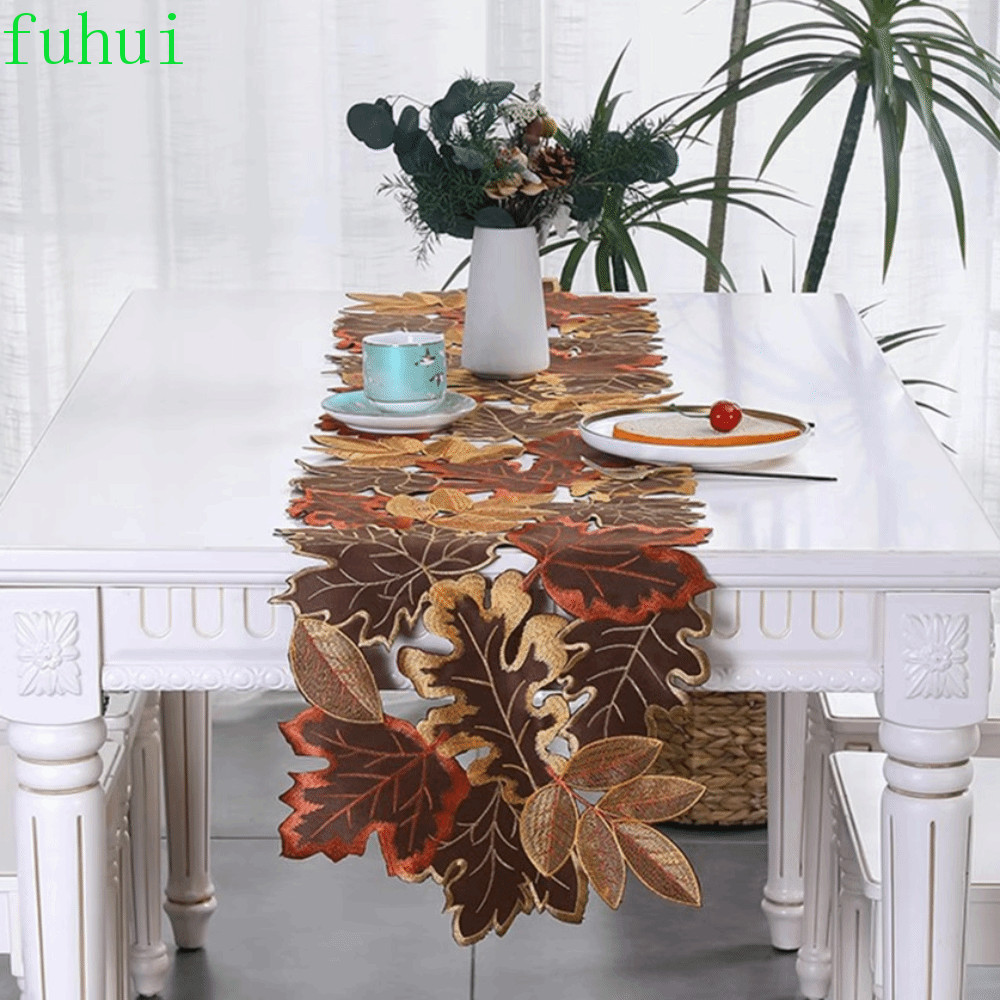FUHUI Maple Leaf ปักตาราง Runner, Hollow Design ตกแต่ง Maple Leaf Placemat, Party Dinning ผ้าปูโต๊ะส