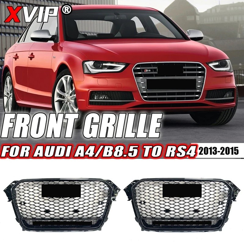 BF9Z XPVIP เงินและสีดํารังผึ้งกันชนหน้า Grille สําหรับ Audi A4 S4 B8.5 2013-2015 ถึง RS4 สไตล์ Grill