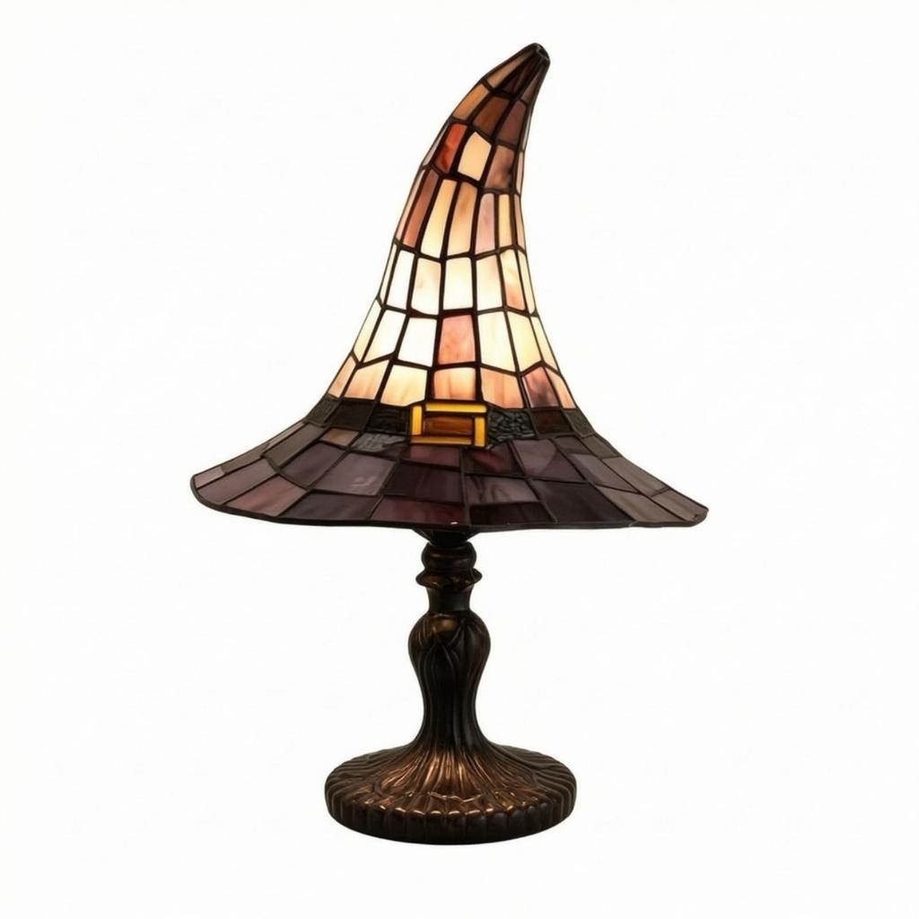 [Whgirld8] Stained Glass Witch Hat Lamp Moody Witch Hat Lamp Vintage สีสันสดใสสําหรับห้องธีม มุมอ่าน