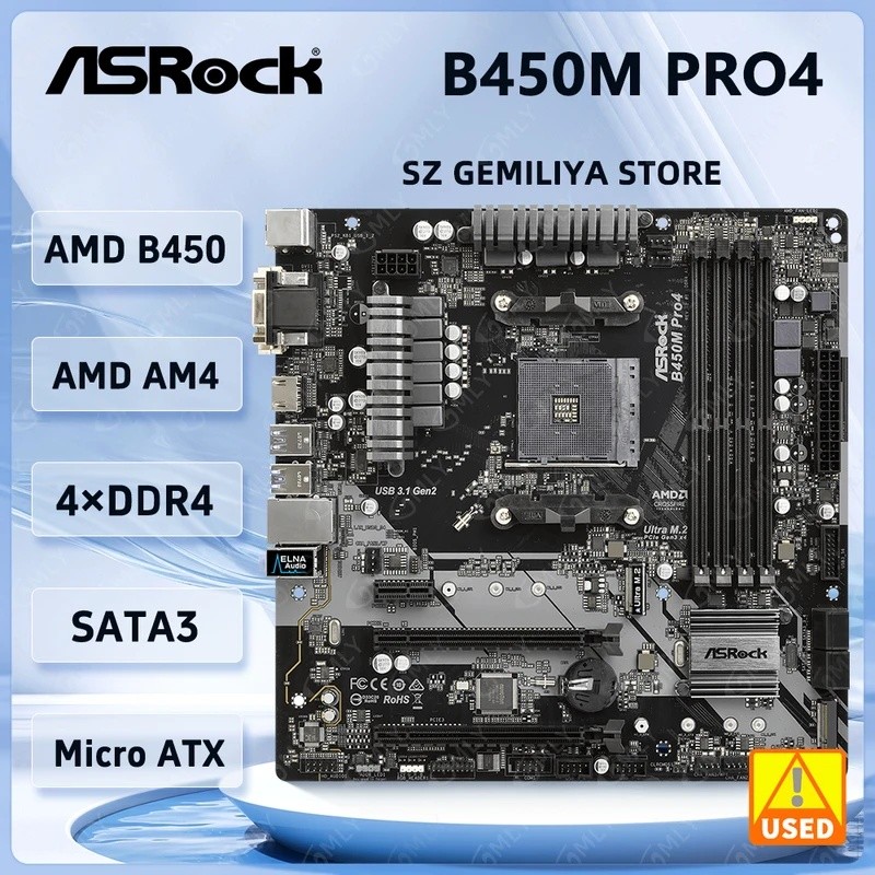 ASROCK B450M B450 เมนบอร์ด B450M PRO4 AM4 รองรับ Ryzen 5 5600G 5700 5300G 5700 3900 1500 cpus DDR4 6