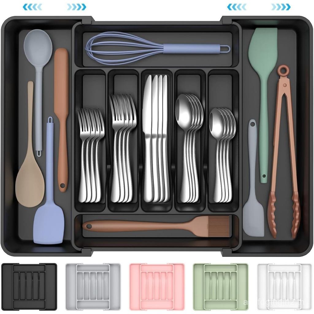 UkeetapExtractableLargeSilverwareOrganizer,BPA-FreeFood-SafeCutleryFlatwareOrganizer,KitchenUtensil 
