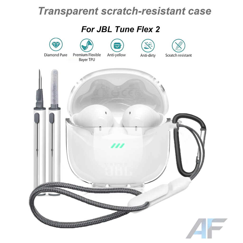 Case Clear สําหรับ JBL Tune Flex 2/JBL TUNE FLEX ป้องกันนุ่มโปร่งใส TPU Skin Case Cover, พร้อม Carab