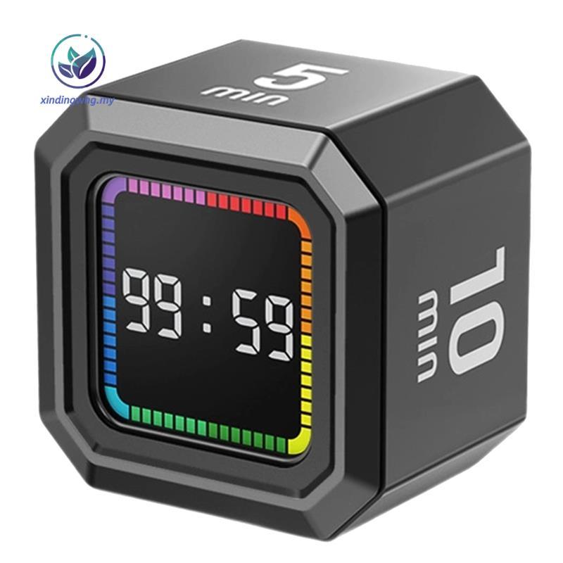Timer Visualized -Flipping Timer Magnetic LED Display Cube Kitchen Timer สีดํา