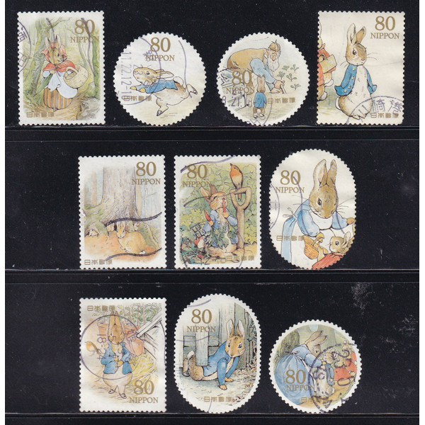 ชุดแสตมป์ญี่ปุ่น 10 ชิ้น - Peter Rabbit | ญี่ปุ่น - The Tale of Peter RabbitTM 80yen 2011 (10) | มือ