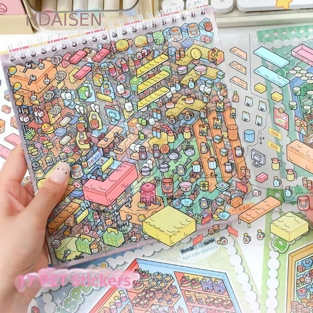 HDAISSEN Store Code Goods Sticker, Diy-cut Kawaii Landscape Sticker Book, Store Series Fun Toy 3D Cu