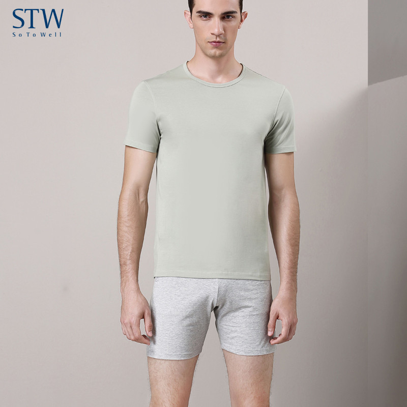 STW Modal Cotton เสื้อยืดผู้ชายแขนสั้นหลวมกีฬา Breathable เสื้อยืดผู้ชายรอบคอ Bottoming เสื้อฤดูร้อน