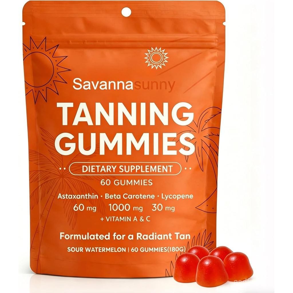 SavannaSunnyTningGummies,withAstaxanthin,VitaminC&E,Beta-Carotene,HydrationforLooking,Bronzing,Vegan
