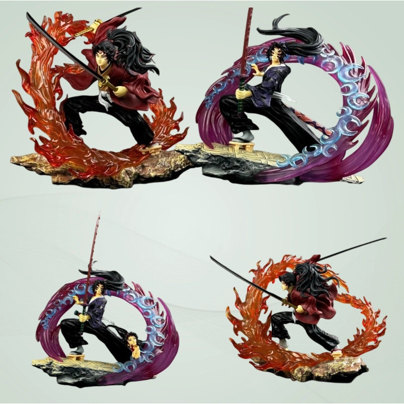 Demon Slayer Tsugikuni Yoriichi vs Kokushibo Battle รูปปั้นไฟ LED GK Action Figure อะนิเมะสะสมเครื่อ