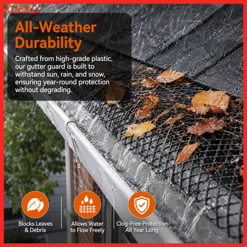 XUEXII Gutter Leaf Guard Roll, ติดตั้งง่ายพลาสติก Gutter Guard ตาข่ายม้วน, นํากลับมาใช้ใหม่กรองเศษพล