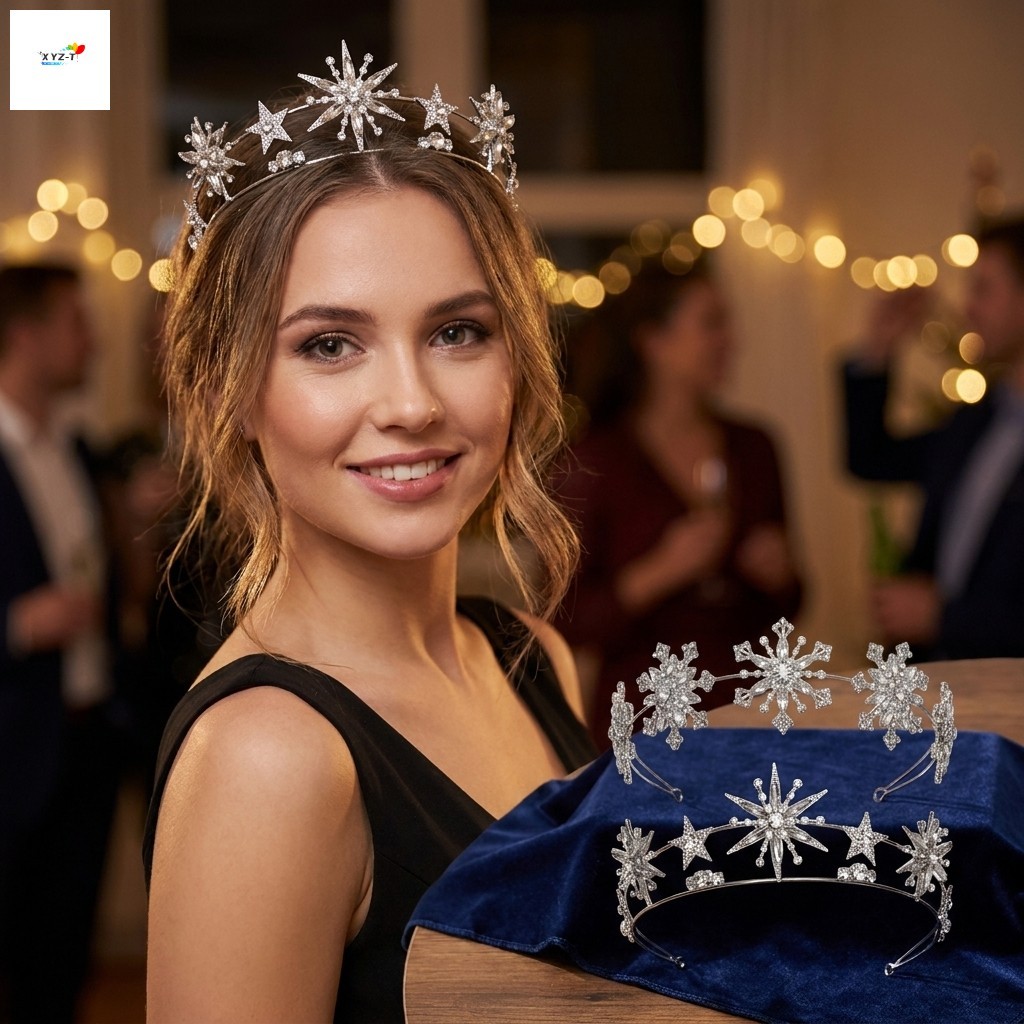 Rhinestone Star Crown Hairband ชุดคริสตัล Headpiece สําหรับงานแต่งงาน