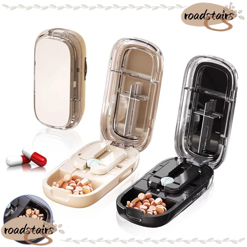 ROADSTAIRS Quartering Pill Cutter, Divider Organizer ยาแท็บเล็ตกล่องเก็บ,กันฝุ่น Crusher Pill Cutter