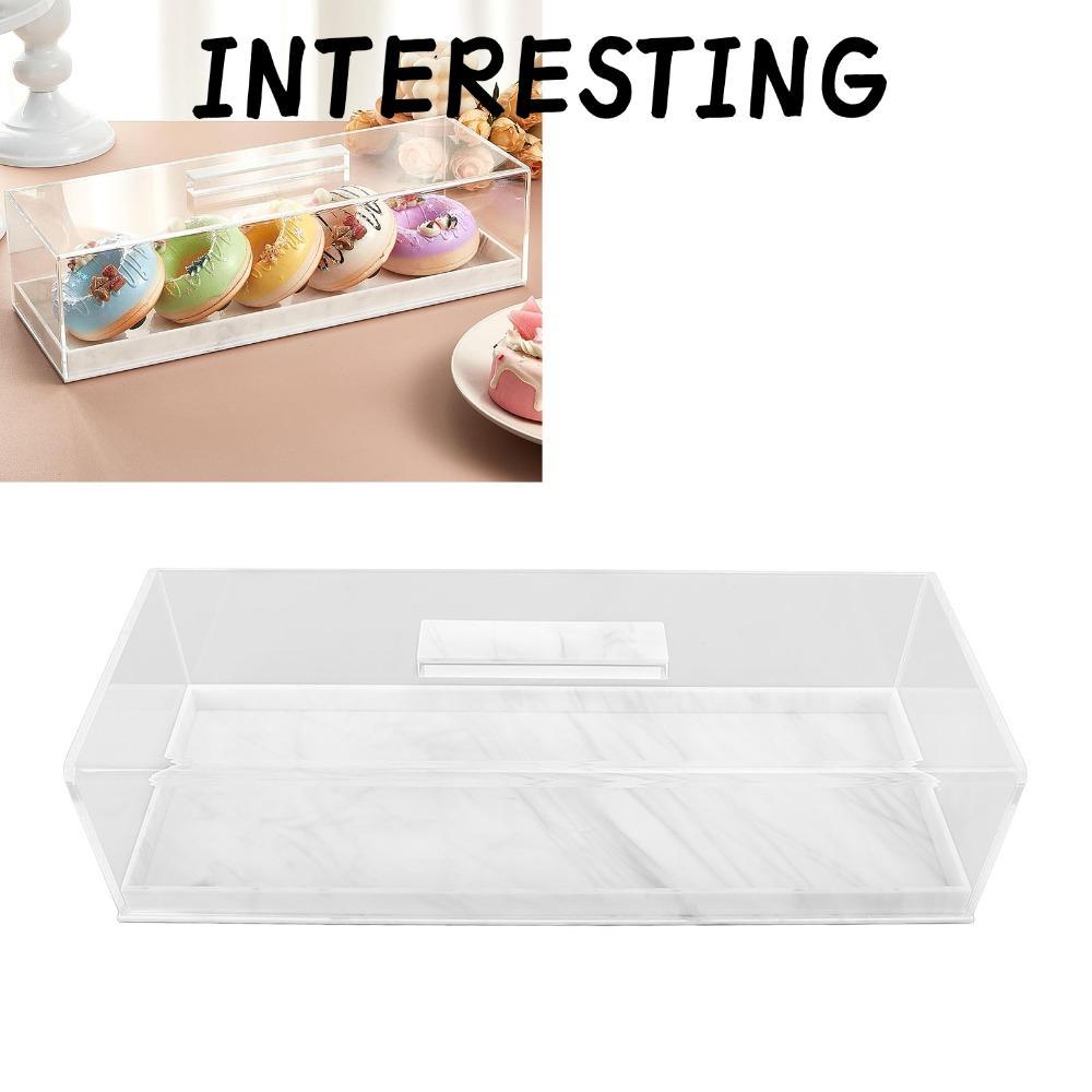INTERESTING ถาดเสิร์ฟขนมหวาน, ที่จับด้านบน Marble Grain Pastry Display, Elegant Square Dust Cover มั