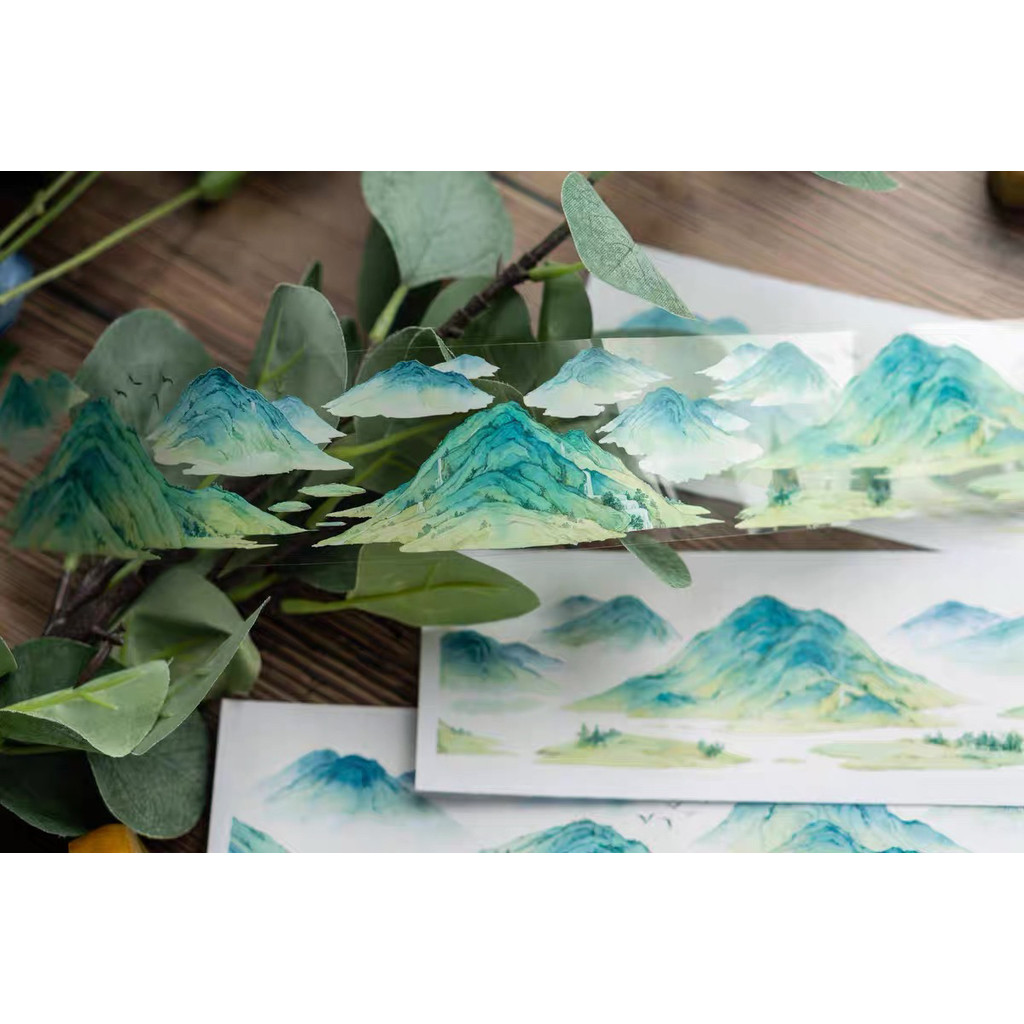 Elephant Jun Cangshan Tu PET Tape Mountain Qingshan สไตล์โบราณไหล Maguka DIY พร้อมสต็อกภูมิทัศน์ย่อย