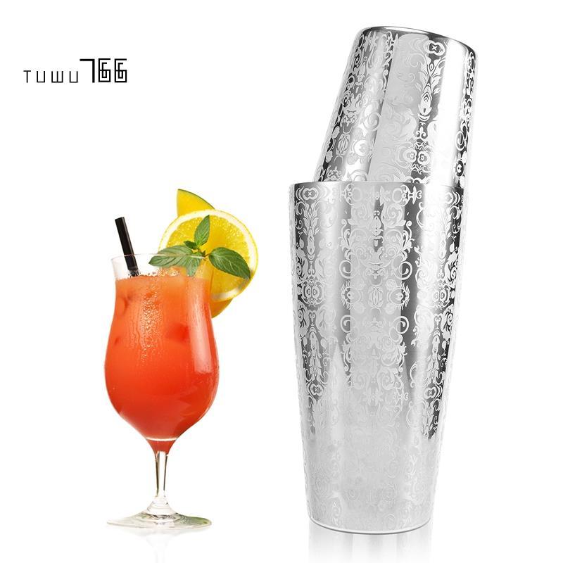 [tuwu766]Cocktail Shaker Boston Shaker 304 สแตนเลส Barra De Ferramentas การออกแบบแกะสลัก Boston Cock