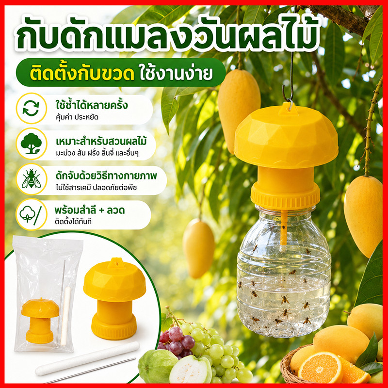 อุปกรณ์ดักแมลง ดักแมลงวันผลไม้ ที่ดักแมลงวันทอง ล่อแมลงวัน ใช้ได้กับขวดน้ำดื่ม ขวดน้ำอัดลม