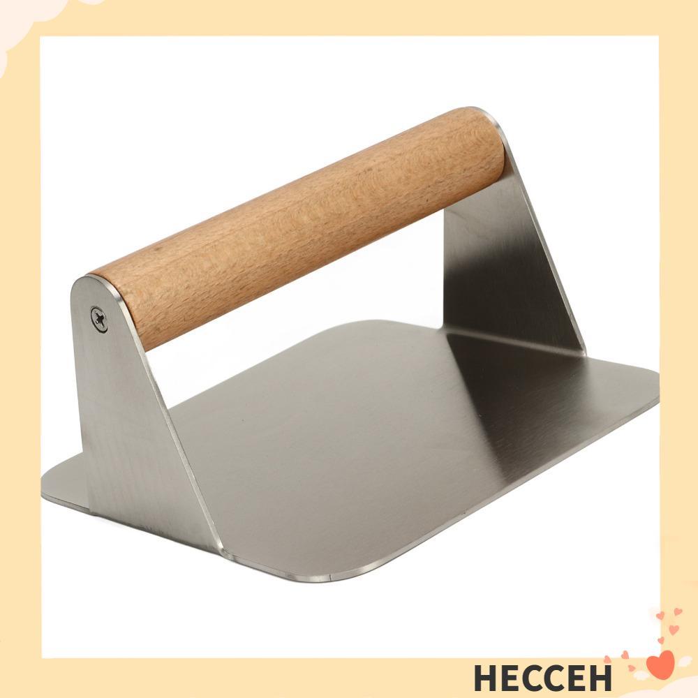 HECCEH Burger Smasher,Square Stainless Steel Burger Press,ทนทานพร้อมด้ามไม้ Ergonomic Handheld Press