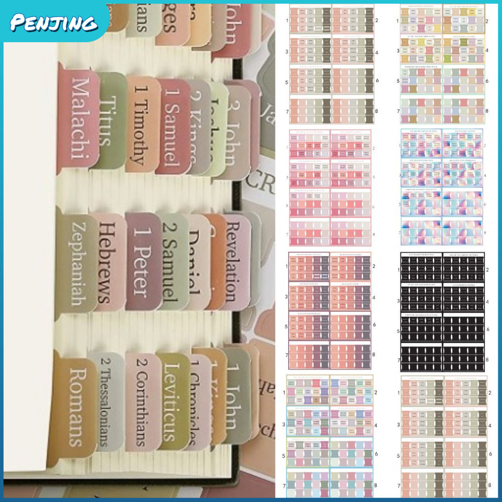 PENJIPH 120PCS แท็บพระคัมภีร์ลามิเนต,ลามิเนต Multi-Color Boho Bible Tabs, สีสันที่สวยงาม Self กาว Ea