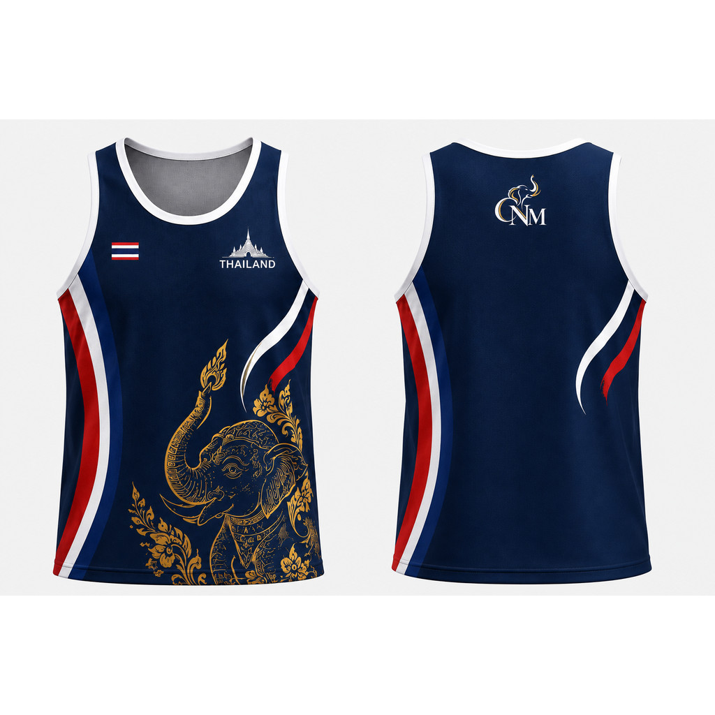 เสื้อกล้ามกีฬา CNM Thailand ลายช้างไทย ผ้าตาข่าย 150G ระบายอากาศดี แห้งไว น้ำหนักเบา สำหรับวิ่ง ฟิตเนส ชายหญิง