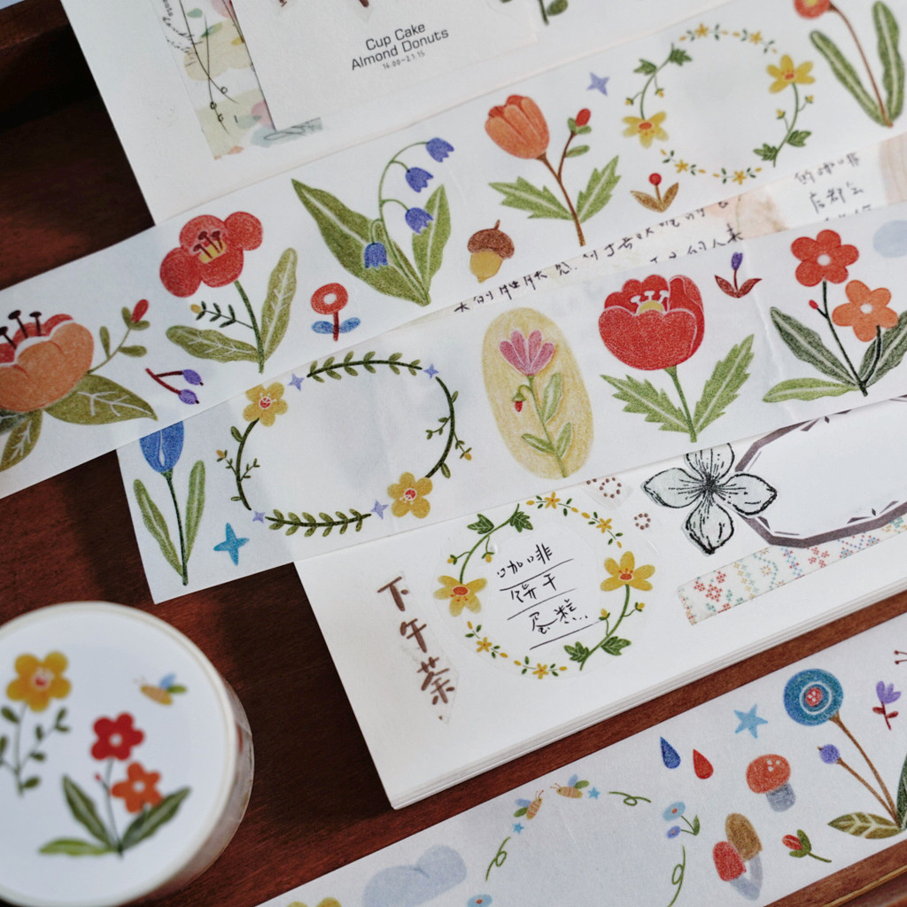พร้อมสต็อก Muzishan vlo.7 Huahua World Handbook Tape Washi Salt Series Light Retro Plant Collage วัส
