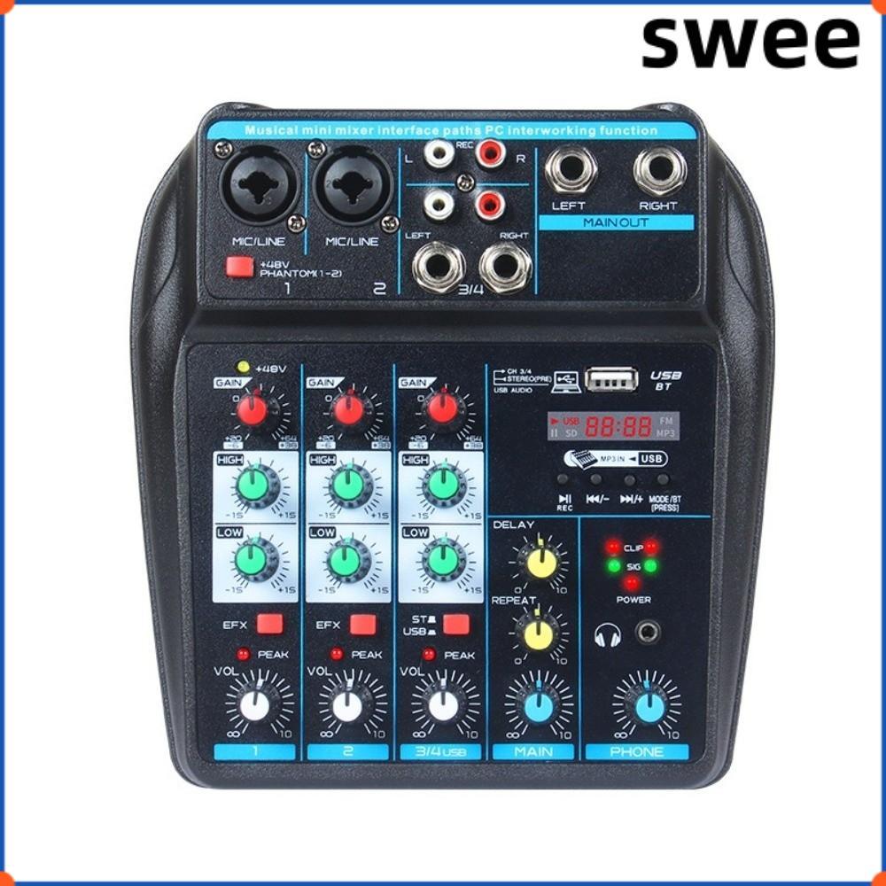 SWEE DJ Console Mixer, 4 Channel Monitor Karaoke System Audio Mixer, Bluetooth พร้อม 48V Phantom Pow