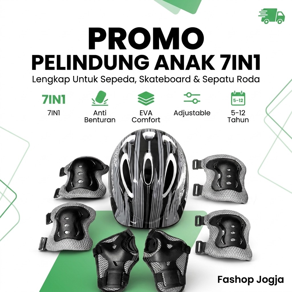 SIKU หมวกกันน็อคจักรยานเด็ก + 7-in-1 Deker ชุดเข่าข้อศอก Hand Skateboard Protector