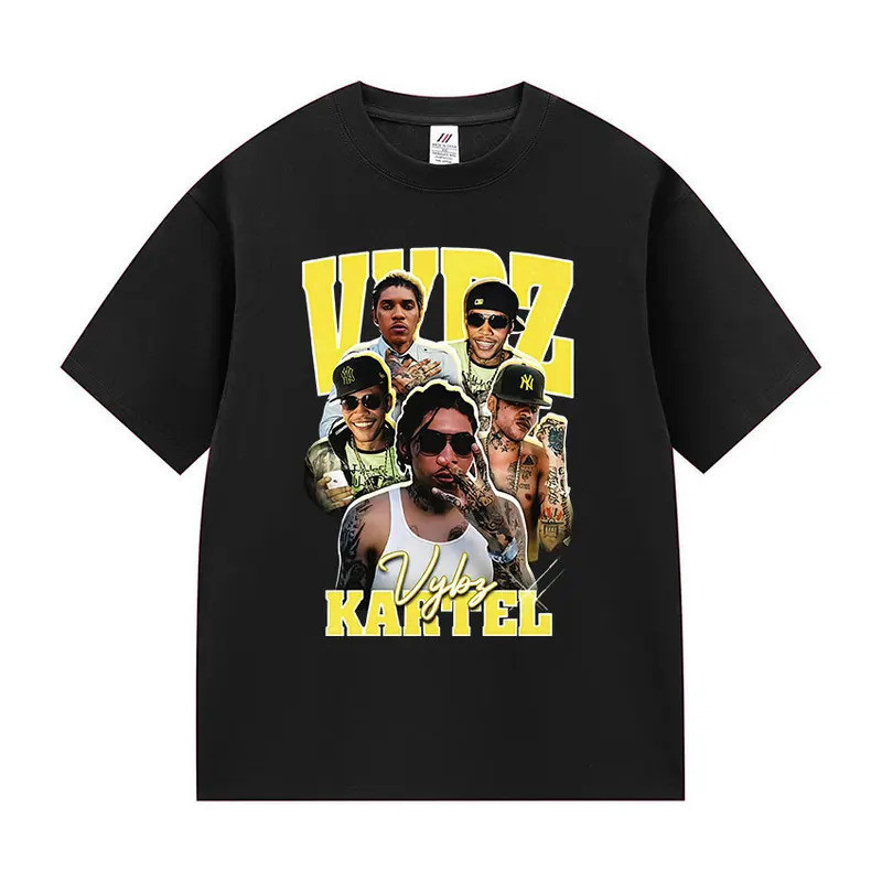 เสื้อยืดสินค้าใหม่จากการทัวร์ของแร็ปเปอร์ Vybz Kartel เสื้อผ้าผู้ชาย แฟชั่นเสื้อยืดโอเวอร์ไซส์ คอกลม