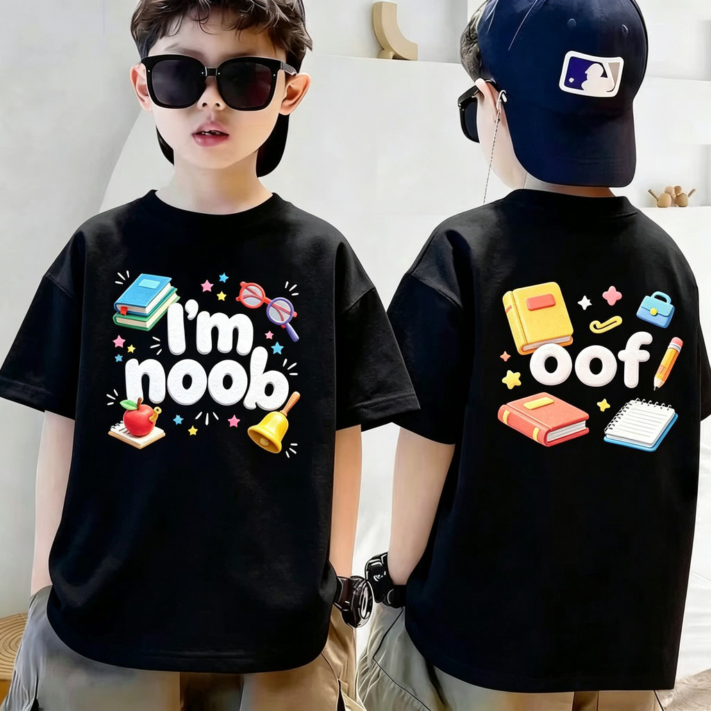 【เปิดเทอม พร้อมส่ง】เสื้อยืดเด็ก I'm Noob ลายแฟชั่น เสื้อแขนสั้นคอกลม สไตล์เกาหลี ใส่สบาย ไม่ร้อน อาย