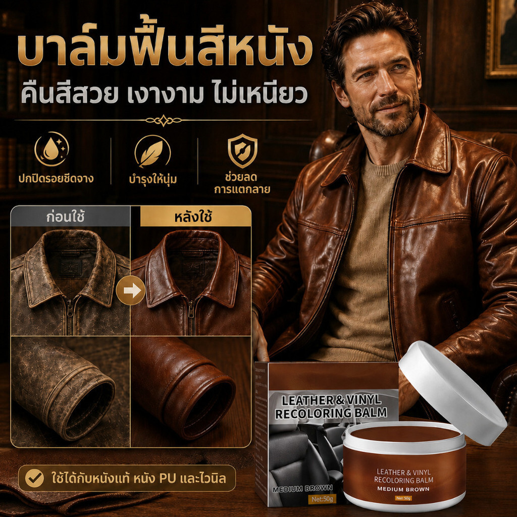 ✨TH ขายร้อน✨ครีมซ่อมหนัง ฟื้นฟูสีหนัง/น้ำยาฟื้นฟูหนังคุณภาพสูง/ฟื้นฟูหนังรถยนต์ กระเป๋า รองเท้า/ซ่อมแซมสีหนัง เหมาะสำหรับผู้ใช้ทั่วไป