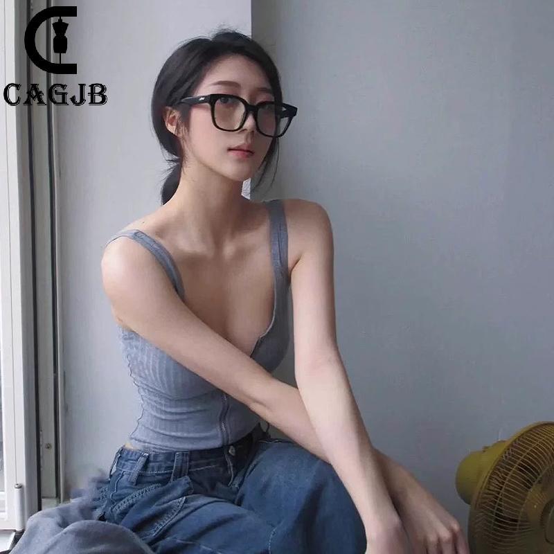 [CAGJB] ฤดูร้อน Pure Desire เซ็กซี่ชุดบอดี้สูทแขวนผู้หญิงซิป U-คอแขนกุด Slim Camisole UOM