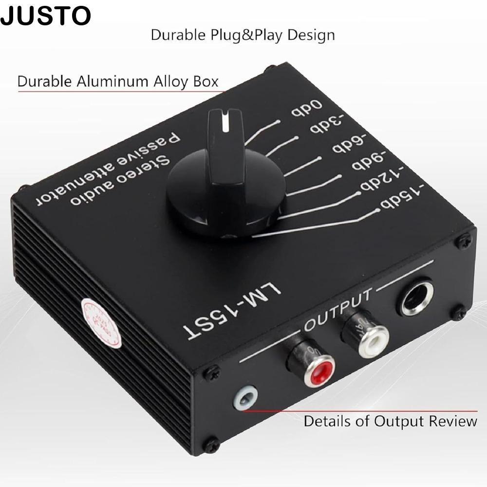 JUSTO Passive เสียงสเตอริโอ Attenuator, 3.5 มม.6.35 มม.และสําหรับอินเทอร์เฟซ RCA 6 โหมดสลับ 15db ถึง