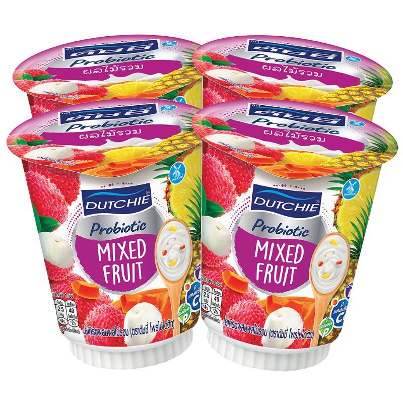 ดัชชี่โพรไบโอติกโยเกิร์ตผลไม้รวม 125ก แพค 4 Dutchie Probiotic Yoghurt Mixed Fruit 125g. Pack 4 [8851717021121 ]