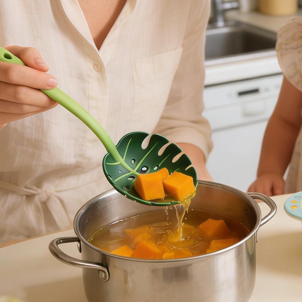 ขนาดใหญ่ Slotted ช้อน Monstera Leaf รูป Ladle เครื่องครัว 11.81 นิ้ว Skimmer ช้อนสําหรับ Home Kitche