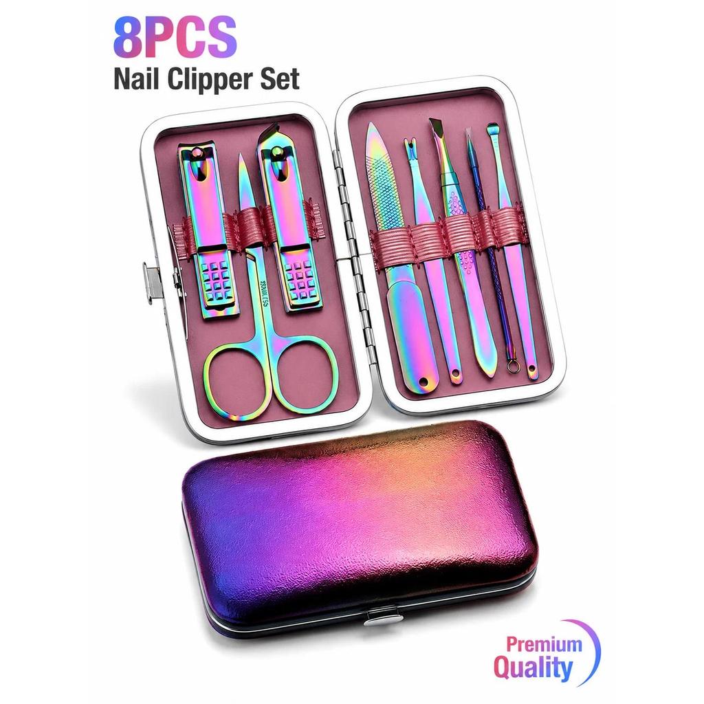 8-Piece Set of Colored Titanium Nail Clippers, Nail Scissors Set, Household Nail Clippers, Essential