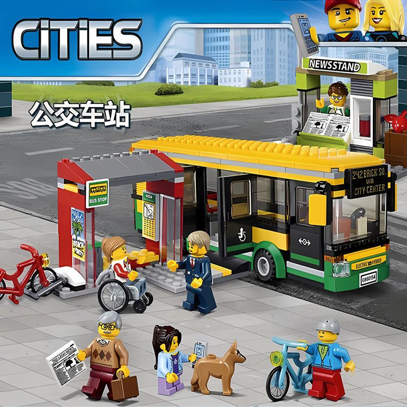City Bus Station 60154 Big Bus Waiting Car Building Block ของเล่นเด็กประกอบ 6 ปีของขวัญ