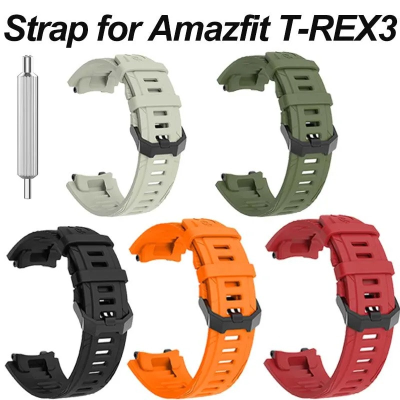 สายรัดซิลิโคนสําหรับ Amazfit T-REX 3 สมาร์ทวอท์ชสายนาฬิกา T-Rex3 Sport Band พร้อมสายคล้องอุปกรณ์เสริ
