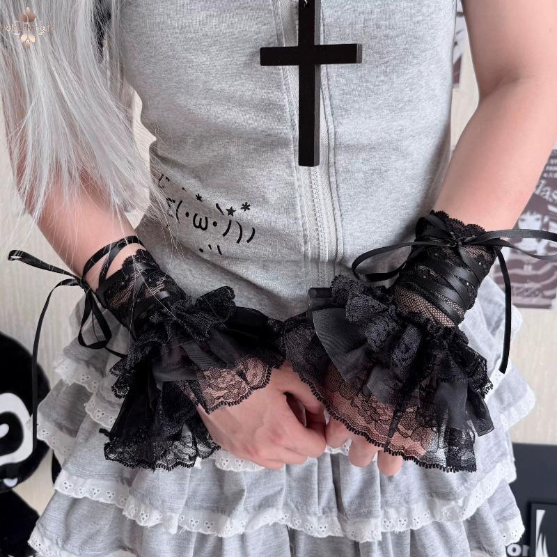 Nf JK Lolita Ruffle ข้อมือพรีเมี่ยมลูกไม้ผ้าไหมริบบิ้น Y2K สไตล์สําหรับอะนิเมะ Expo คอสเพลย์แต่งตัว 